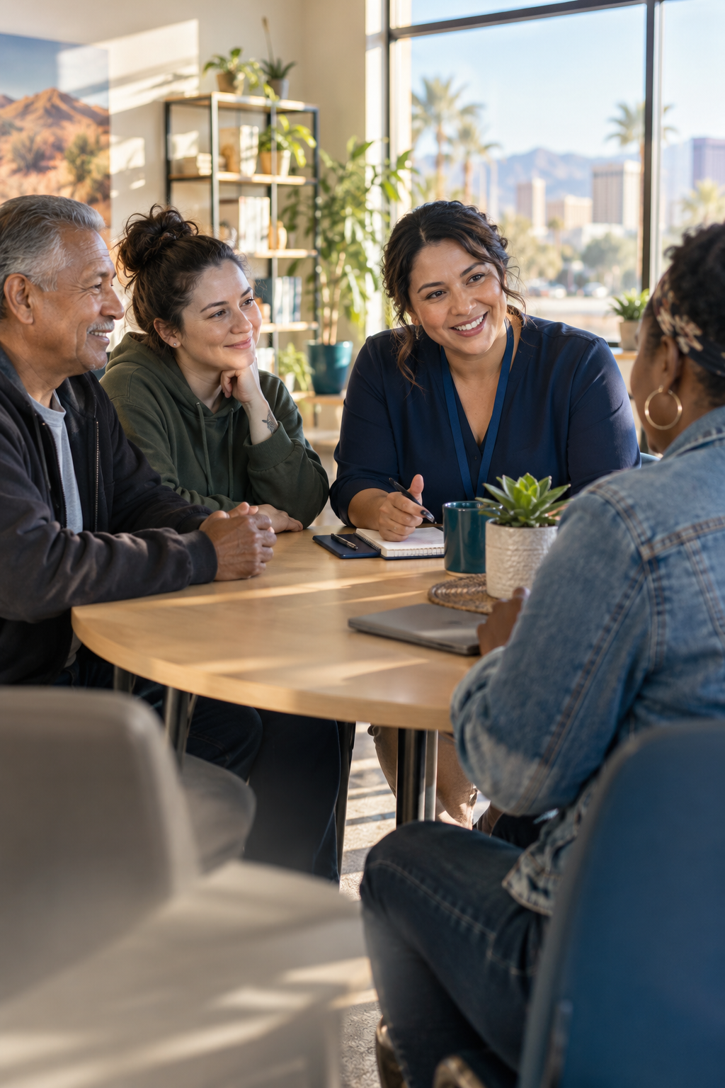 People connecting with a community support professional at Bridge of Hope